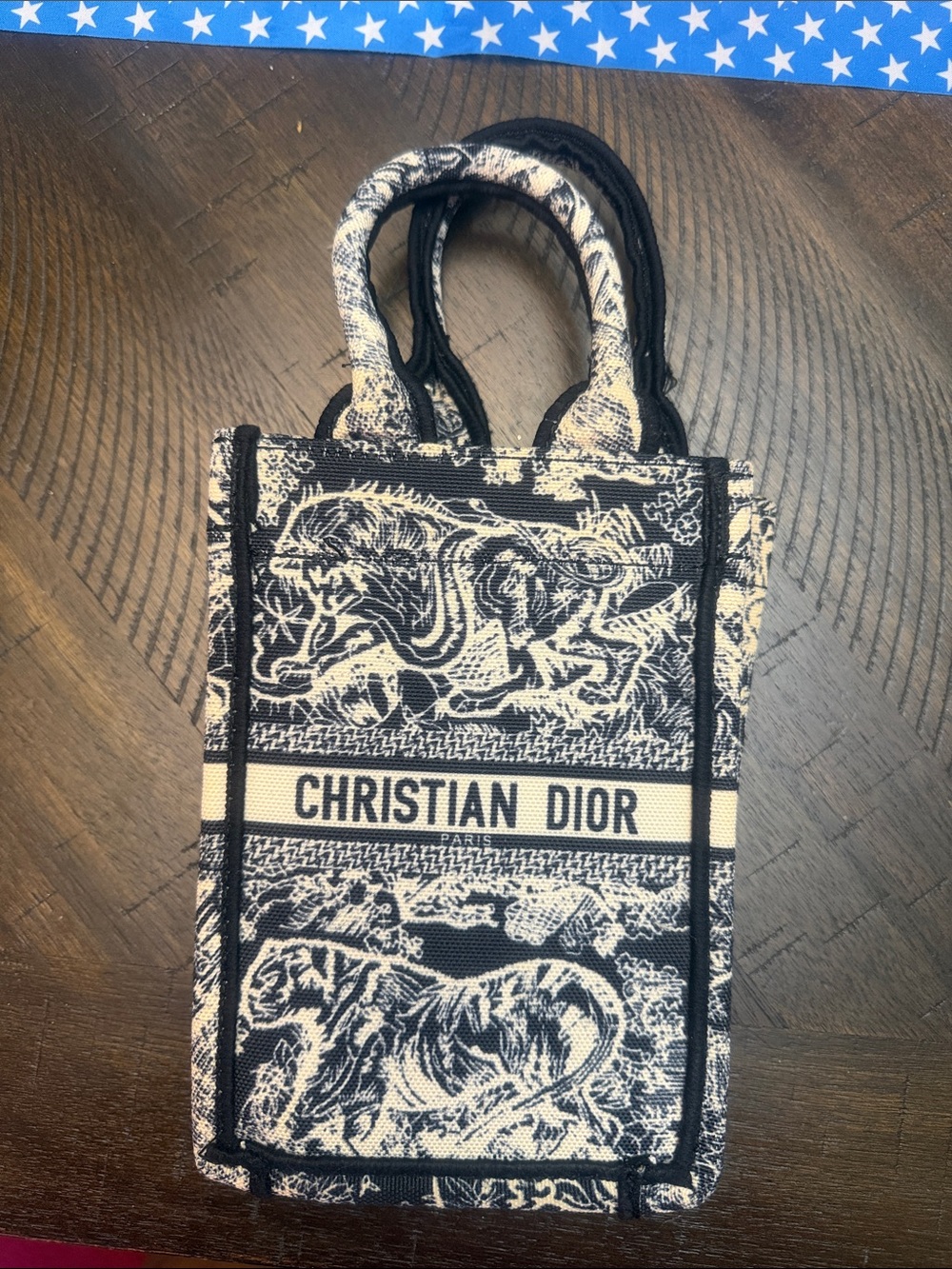 Source Unknown Black and Cream Christian Dior Toile Vertical Mini Crossbody Bag